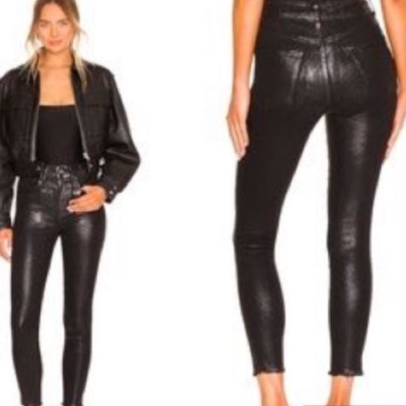 Free people] Black Leather effect distressed Jean - Picture 3 of 11